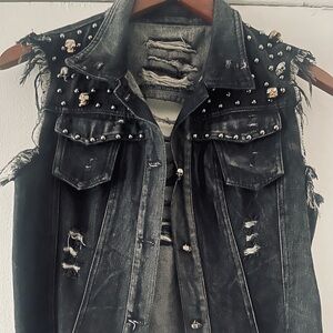 Black Distressed Punk Rock Vest